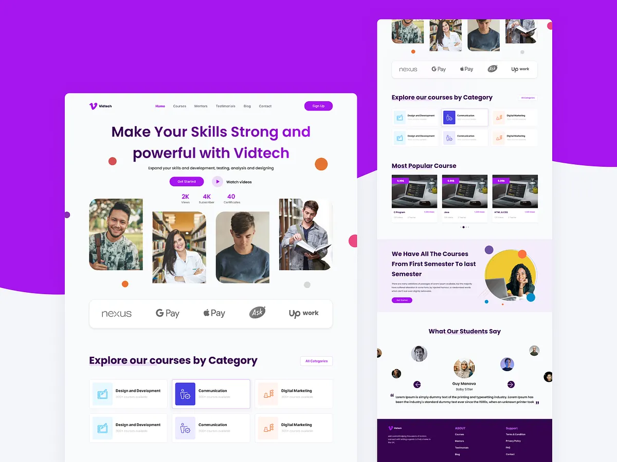 Example website for a online course business