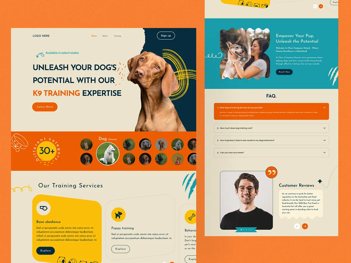 Example website for a dog care business